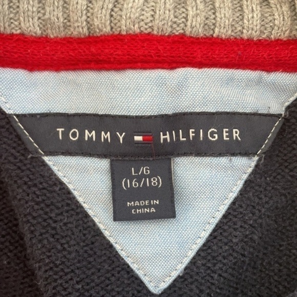 TOMMY HILFIGER | Youth Large (16/18) Navy Blue Quarter Zip Collared Sweatshirt - Picture 5 of 8